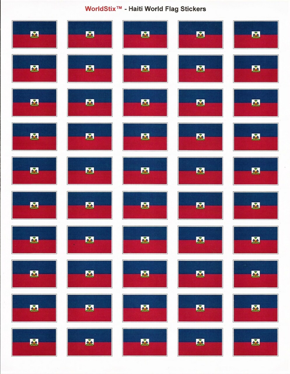 100 Haiti Flag Stickers, Two Sheets of 50, 1.5" x 1" Made in America Self Adhesive Country Flag Scrapbook Stickers, Two Sheets of 50, 100 Sticker Decal Flags